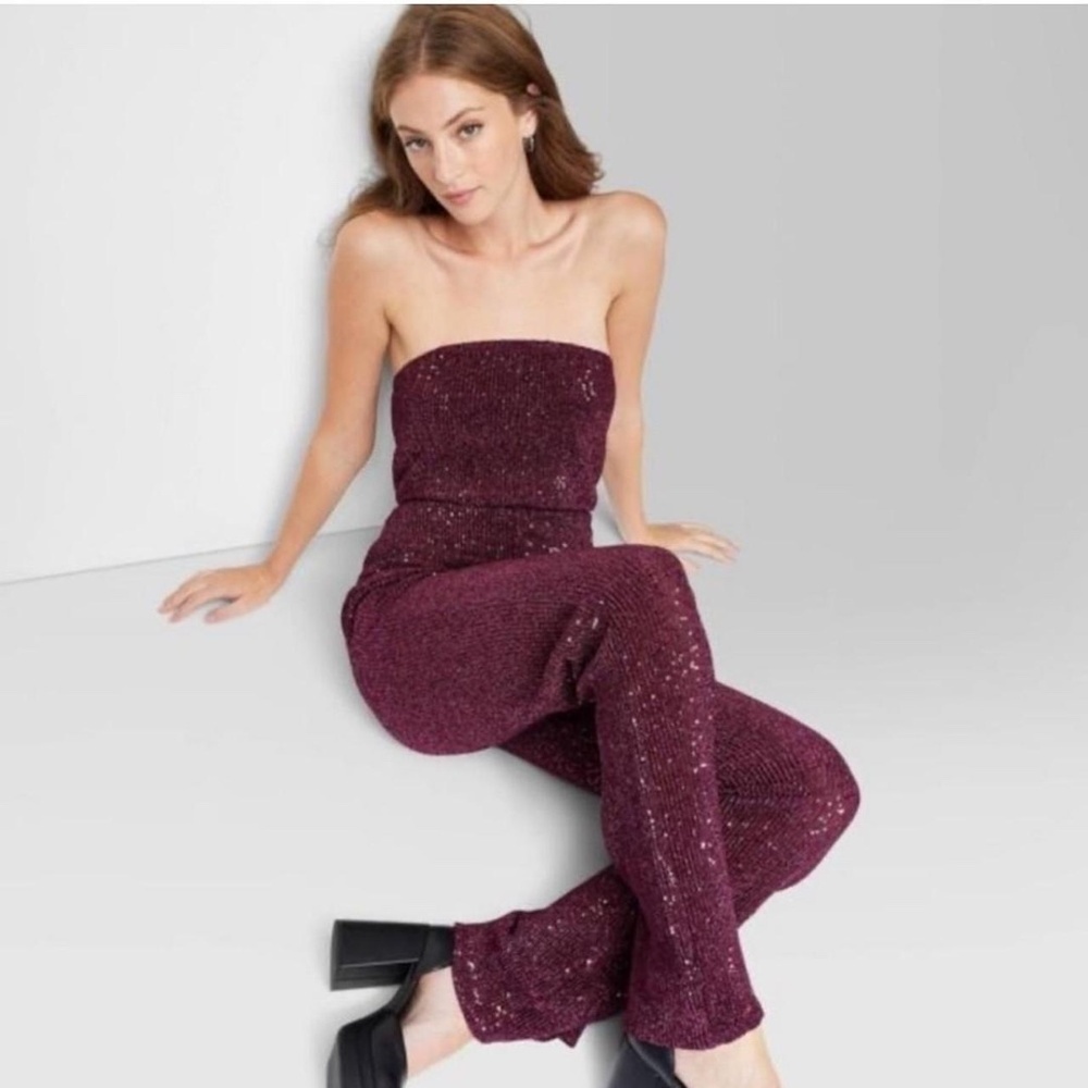 Wild Fable Burgundy Strapless Jumpsuit